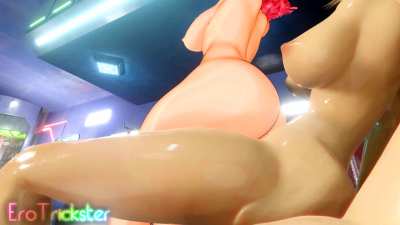 Pyra bounces on Samus (EroTrickster)