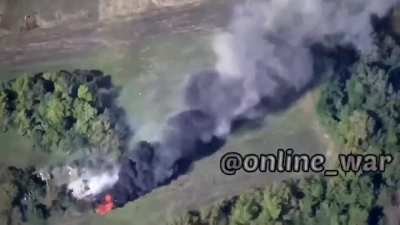 Ukrainian HIMARS strikes on a Russian GRAD + Ammo Depot in Kharkiv Region, unknown date (music from the source).