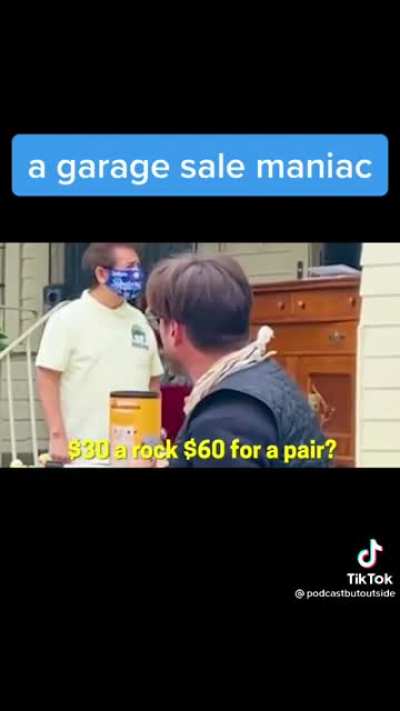 Crazy intense guy at a garage sale