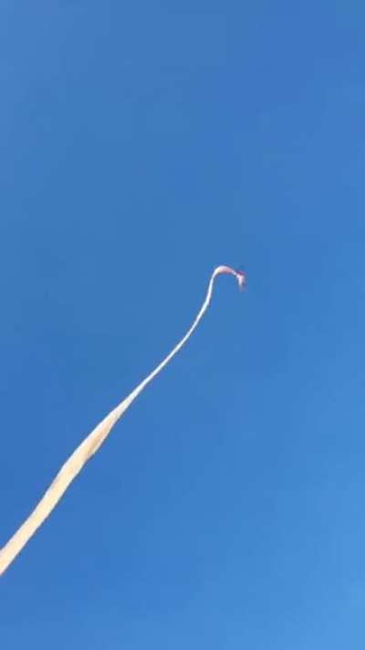 With a huge kite and strong wind