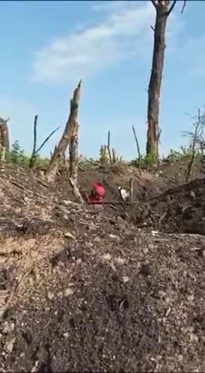 RU POV: Russian fighter fires at an enemy in a Spider-Man costume.
