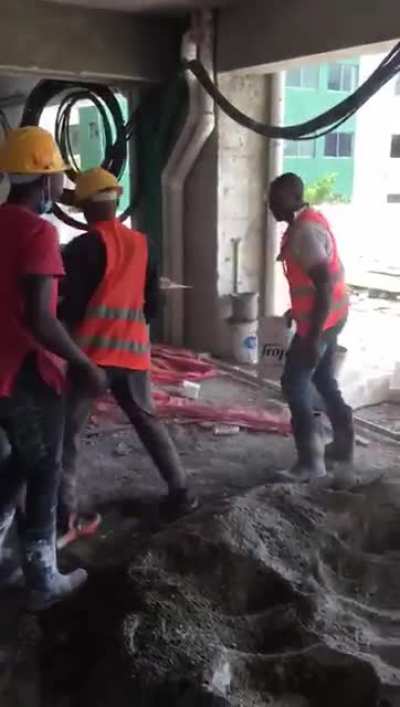 Construction worker gets shovel in the head