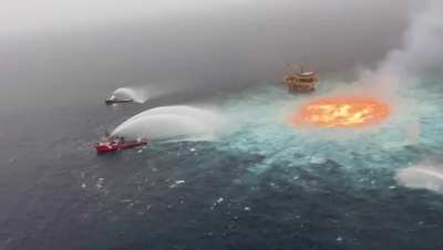 Oil rig fire in Ciudad del carmen, Mexico 7/2/21