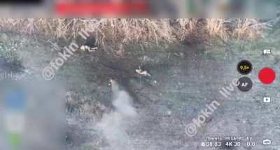 A Russian soldier is attacked by three different Ukrainian FPV drones at the same time (Unknown date)