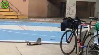 Guy tries to break his skateboard