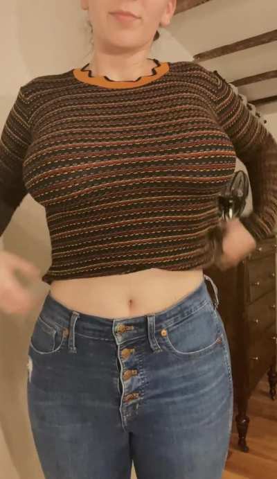 Dropping my tits out of my favorite ugly fall sweater for you [OC]