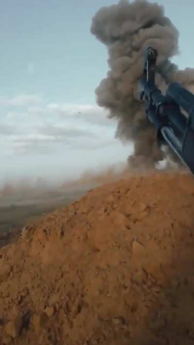 Our company encounters the first IS suicide car bomb attack on the frontline, the car was meant to be destroyed by an RPG but then it was shot by an SPG9 from the other company. Haditha,2017-October 26.