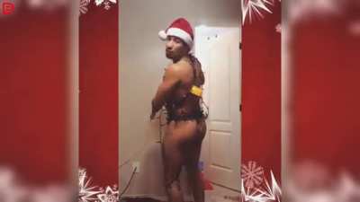 Wearing Christmas lights like a thong
