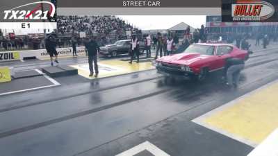 Guy gets his shoes stuck then loses them on racetrack, followed by his socks