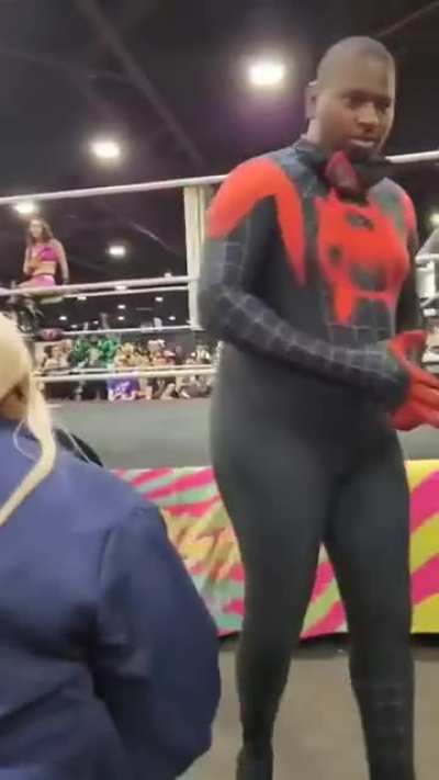 Mentally challenged man in a Spider-Man costume leaves his seat, attacks a wrestler at an indie show, then body slams a woman 😬
