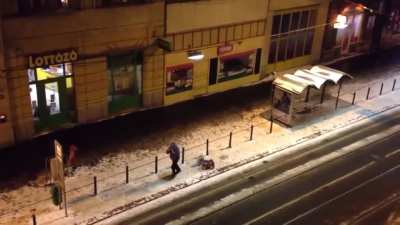 Man misses the tram
