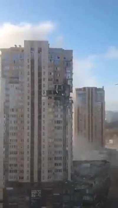 Breaking News: A high rise building was heavily damaged after being hit by a missile in Kyiv, Ukraine