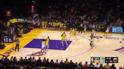 [Highlight] Lebron doesn't pick up SGA who nails the wide open 3 in transition. Silence at Staples