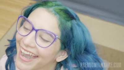 Innocent blue hair latina bukkake