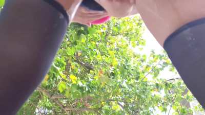 Hot public squirt in her panties