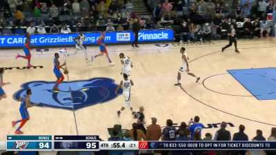 [Highlight] Dort blocks Morant which leads to an SGA assist to Giddey to take the lead!