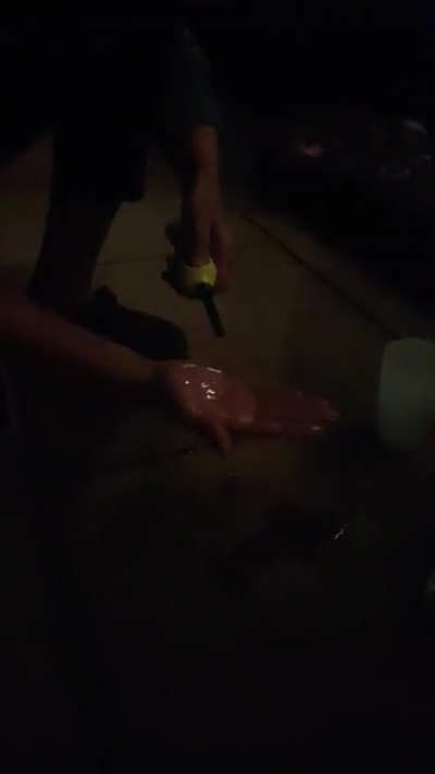 My brother thought to use hand sanitiser as a safe way of lighting his hand on fire.