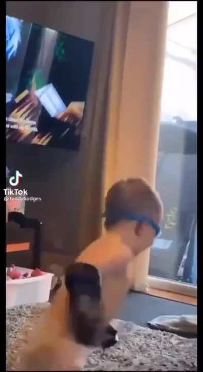 Trying to run through a glass door wearing your superhero costume