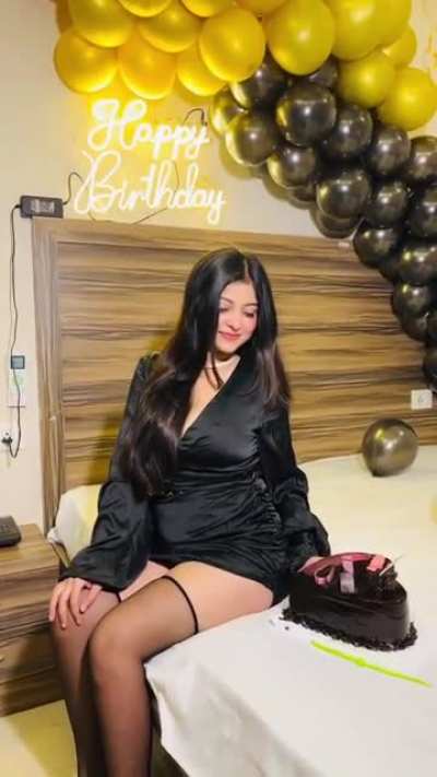 I bet you can't stop shaking your rod after seeing her creamy white body in black outfit and thunder thighs in black stockings