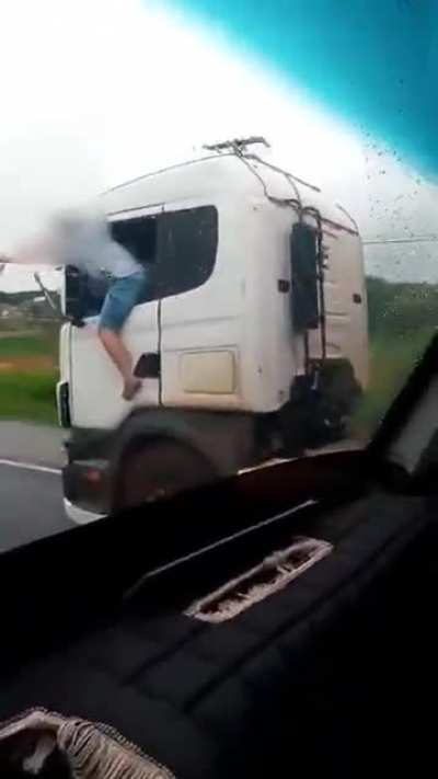 Trucker driving out of the truck