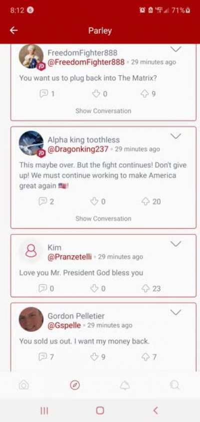 Much longer and i don't mean to spam but this is how parler is reacting to trumps concession rn