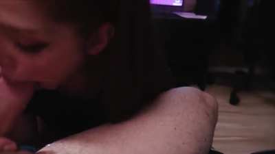 Redheaded slut sucking cock