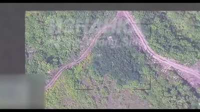 A Russian cluster munition strike destroys a Ukrainian Buk-M1 TELAR with visible cook-off, a second Buk is presumably struck as well but there's no clear visible aftermath, Sumy Oblast