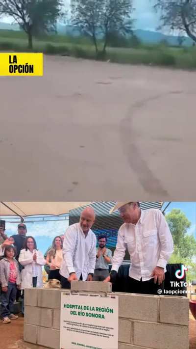 Ex priista, ahora morenista Alfonso Durazo que gobierna Sonora, puso el primer tabique de un hospital que no inicia construcción, en el pueblo de Ures