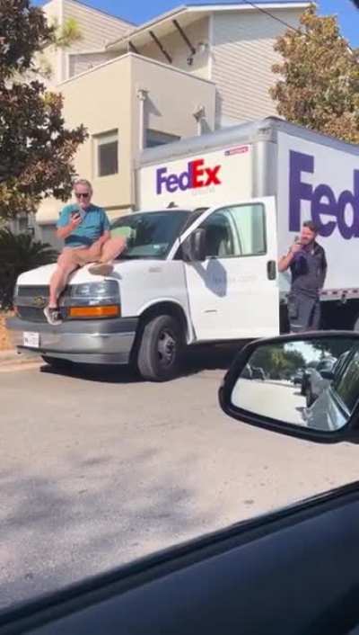 This is the 2nd video in a week I've seen of an old guy jumping on the hood of a vehicle... 