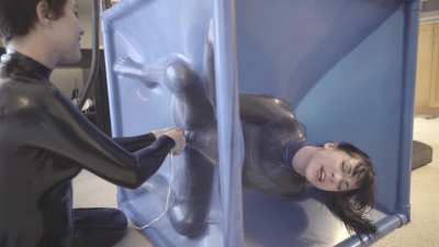 Charlotte stuck in the cube, and made to cum