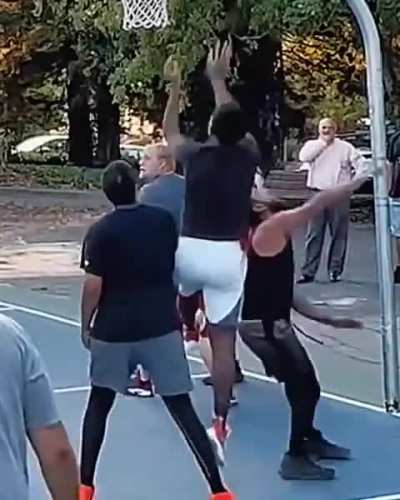 Balding overweight man is shockingly good at basketball