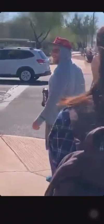 A piece of human trash baaahhhhhs and heckles people getting vaccinated