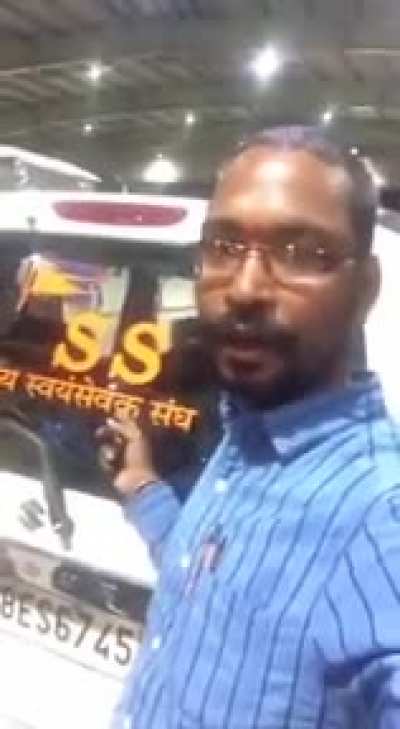 Car with RSS sticker is not being allowed onto the Tirupati hills.