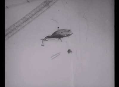 An Mi-8 Helicopter crashing over the core of the Chernobyl reactor on October, 1986
