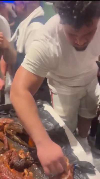 The team was eating a gator in the locker room. Shout out to the Canes Unfiltered crew for sneaking it in there!