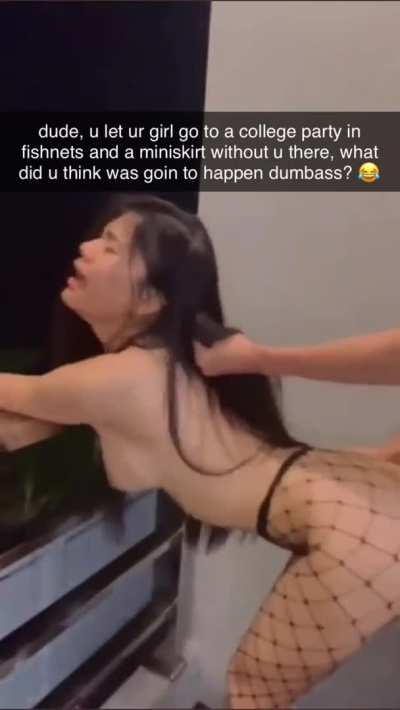 Asian Caption Cheating Cuckold Doggystyle Fishnet Hair Pulling Outdoor Tits Porn GIF by farenheit76
