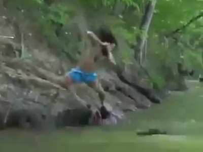 Dropkicking At An Aligator To Help A Friend.
