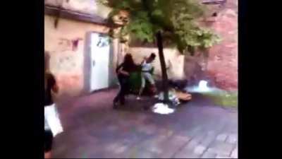 6 girls vs 1. Pay attention to the girl who sits on the victims back, and puts her cigarette out on her neck.