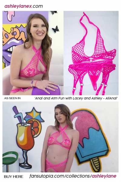 Ashley Lane's Pink Fishnet Bra & Panty Set from All Anal scene