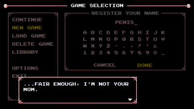 This small moment in the dialogue boxes happens when you name your character 