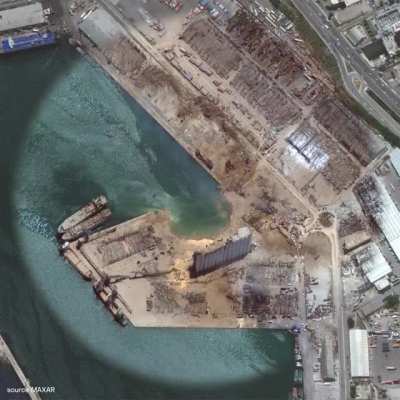 Satellite imagery of Beirut explosion.