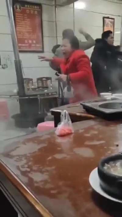 Crazy group fight at a restaurant