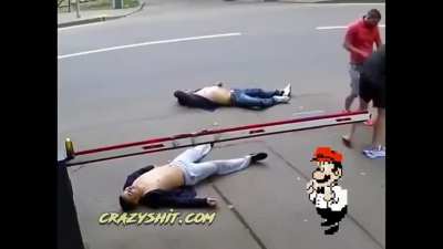 Double knockout! What a macho!