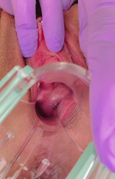Opening up my sweet pink pussy with a clear speculum for you! Take a peek at my cute little cervix!