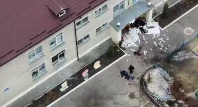 Graphic video shows the aftermath of a shelling against a kindergarten in Eastern Ukraine