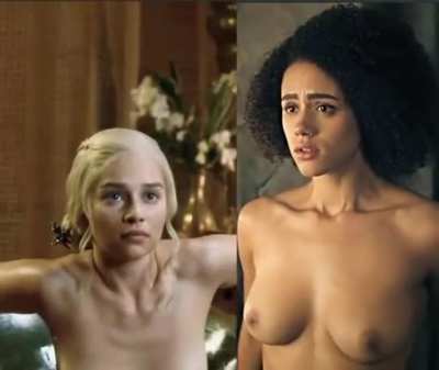 Emilia Clarke and Nathalie Emmanuel in Game of Thrones.