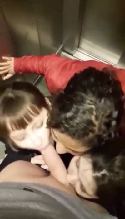 3 chicks suck dick in elevator #lucky #blowjob #head