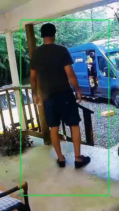 Amazon driver throws package at house, owner returns the favor, game of catch ensues.