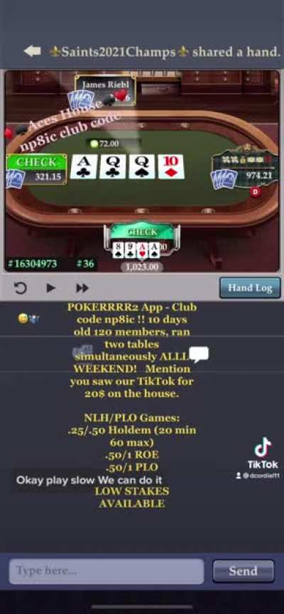 we run a low stakes poker room where as little as a 20$ entry by the end of our 15-16 hour consistent games can reach CRAZY 💰💸💵🤑(pic below). ♦️♠️ACES HOUSE♣️♥️ np8ic 💦splash pots💦 Referral bonus 50ea🗣🗣 Come WIN OUR FREEROLL this saturday! 9 straight days 