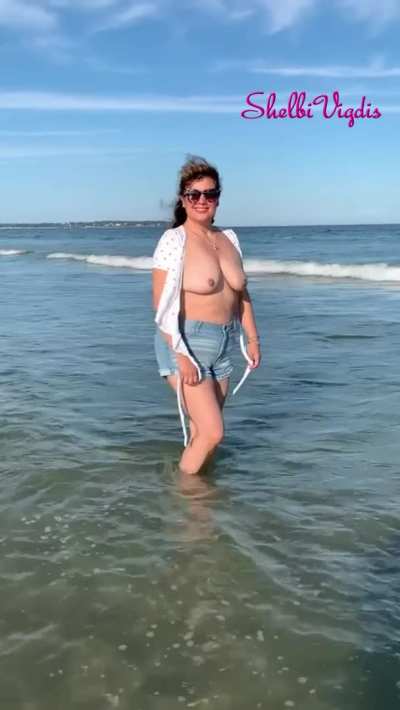 Flashing my boobs at the beach. Was definitely noticed!